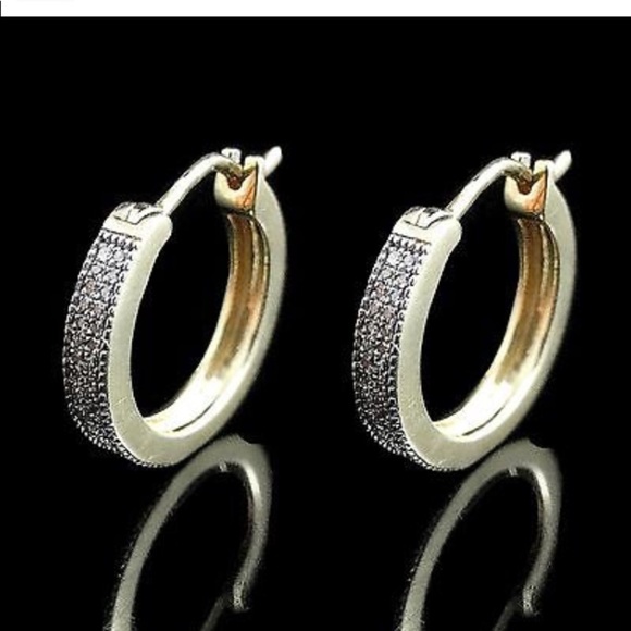 REAL DIAMOND Hoop Earrings 14K Gold Clip Earrings - Picture 3 of 3
